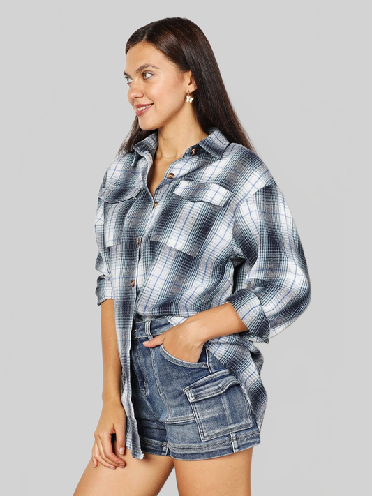 Mandy Plaid Dropped Shoulder Shirt NicholesGifts