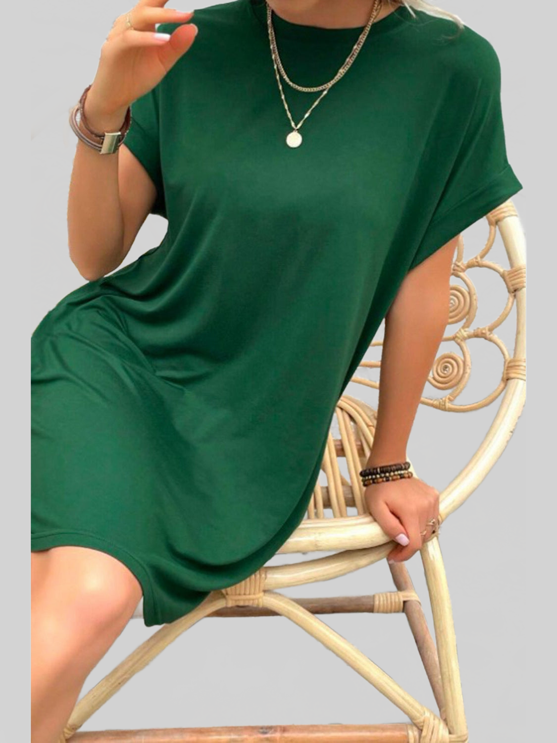 Women Pocketed Round Neck Short Sleeve Dress NicholesGifts