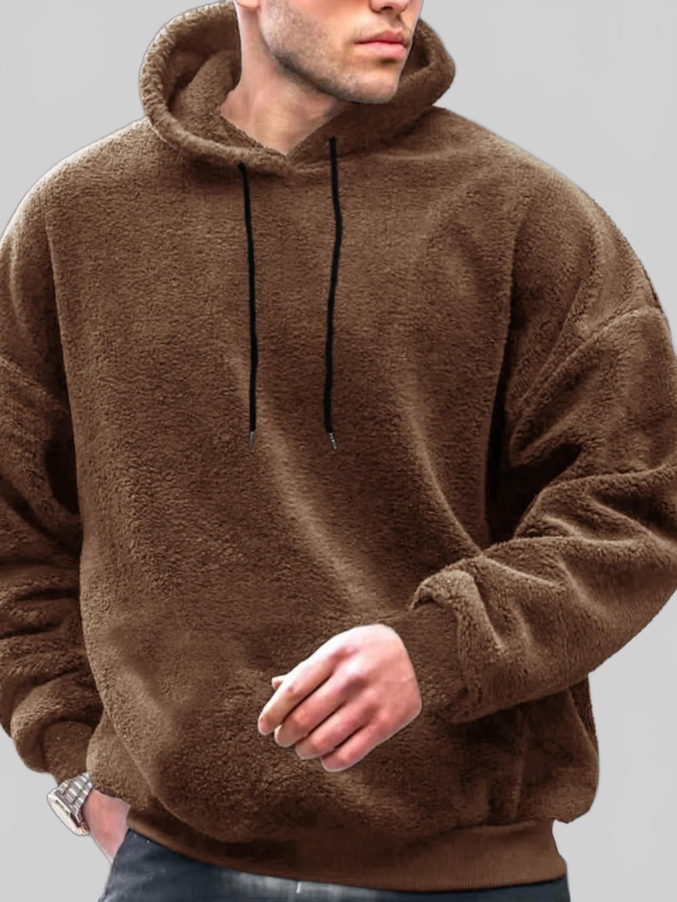 Men's Drawstring Long Sleeve Fleece Hoodie nicholesgifts