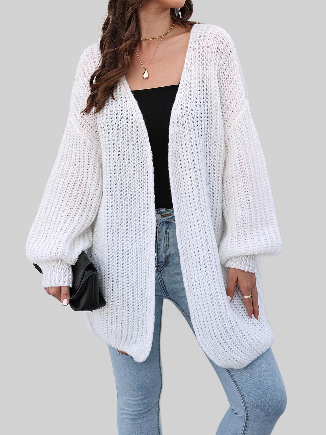 Women Open Front Dropped Shoulder Longline Cardigan nicholesgifts