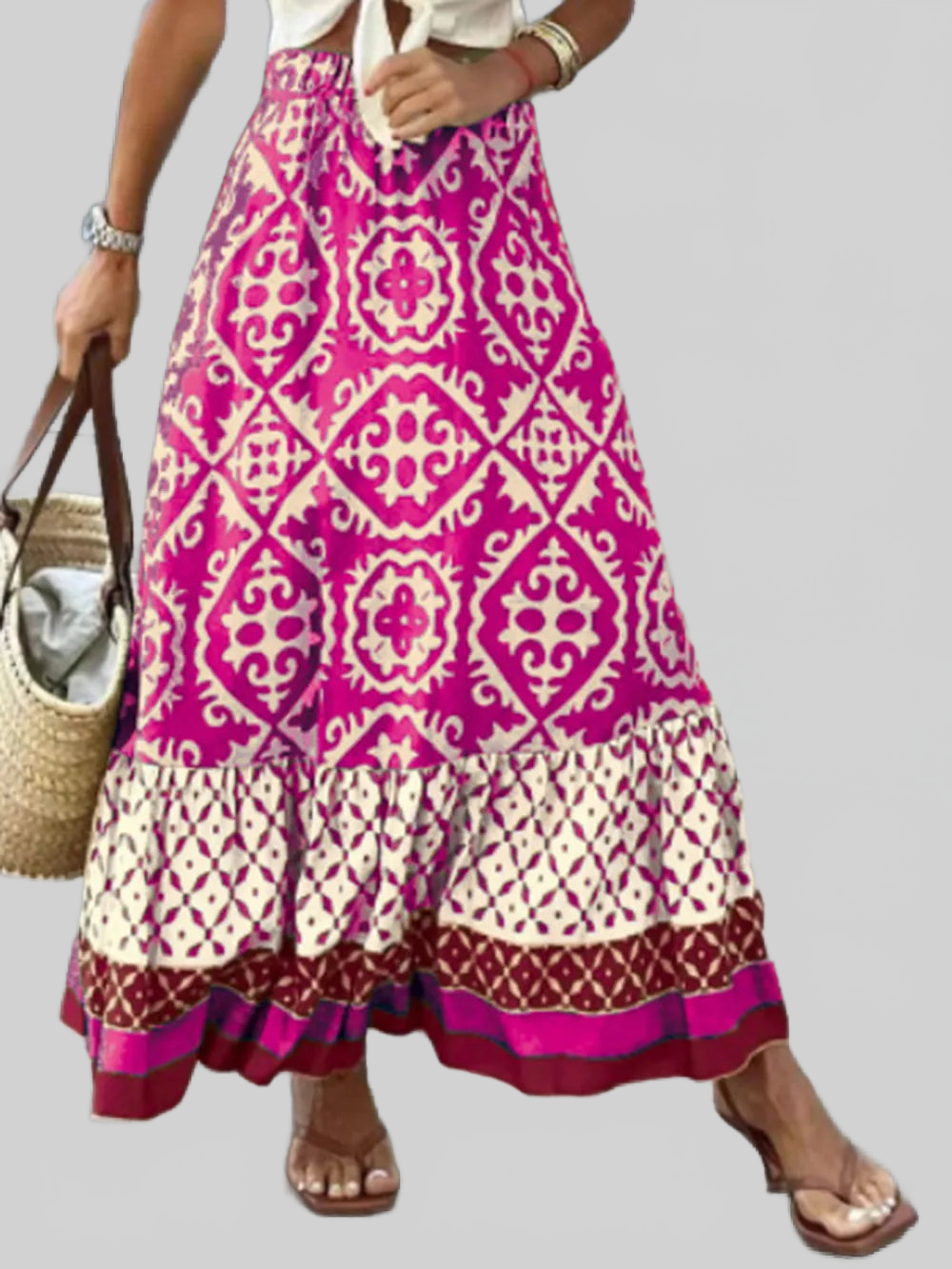 Geometric Elastic Waist Maxi Skirt nicholesgifts