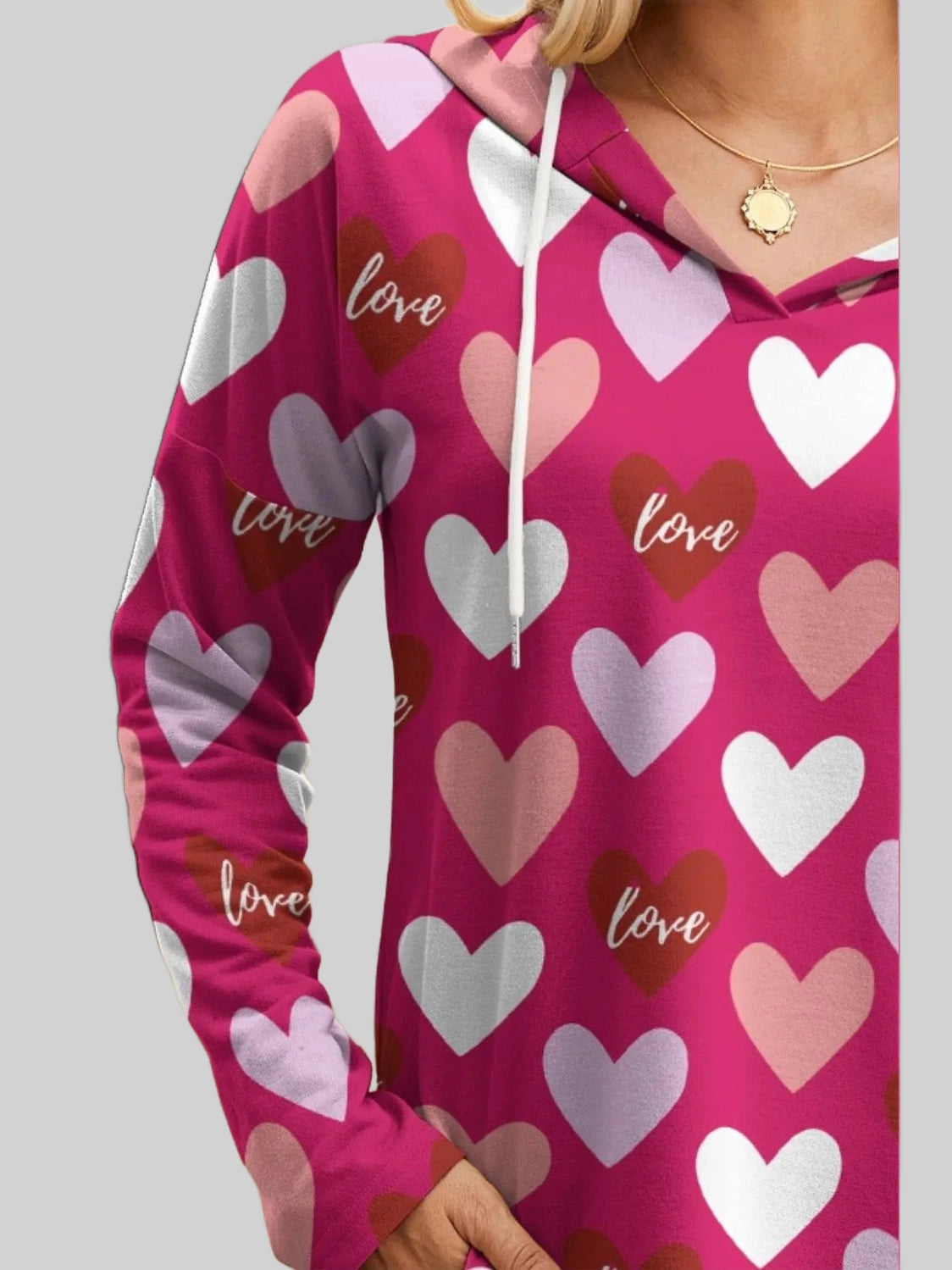 FAM-FAM Heart Drawstring Dropped Shoulder Hoodie NicholesGifts