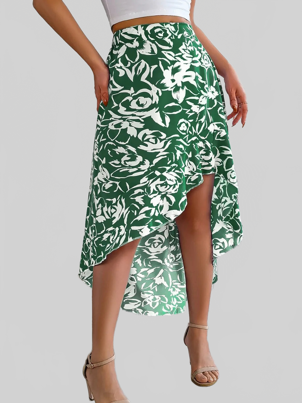 High-Low Printed High Waist Skirt nicholesgifts