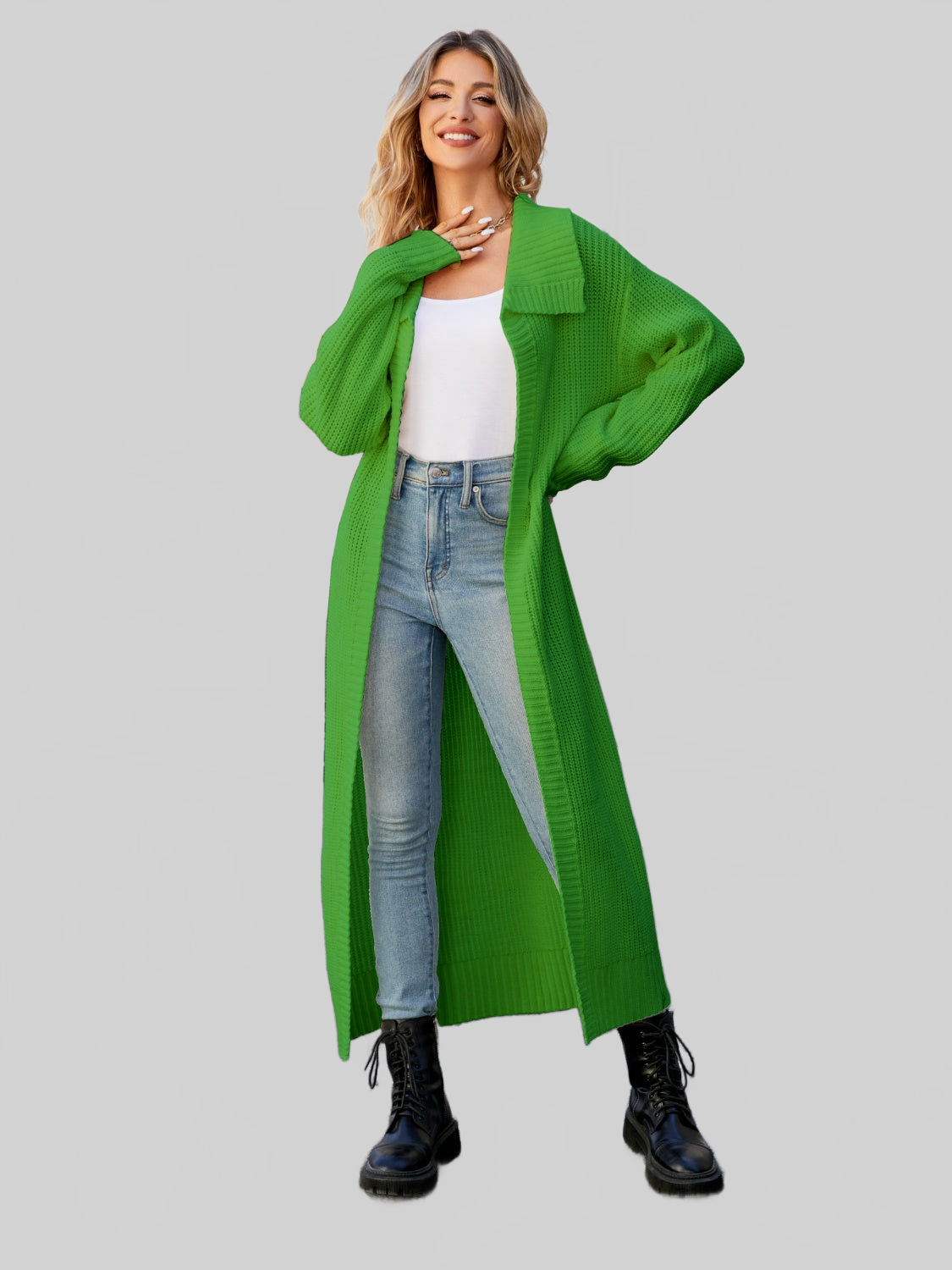 Women Full Size Collared Open Front Duster Cardigan nicholesgifts