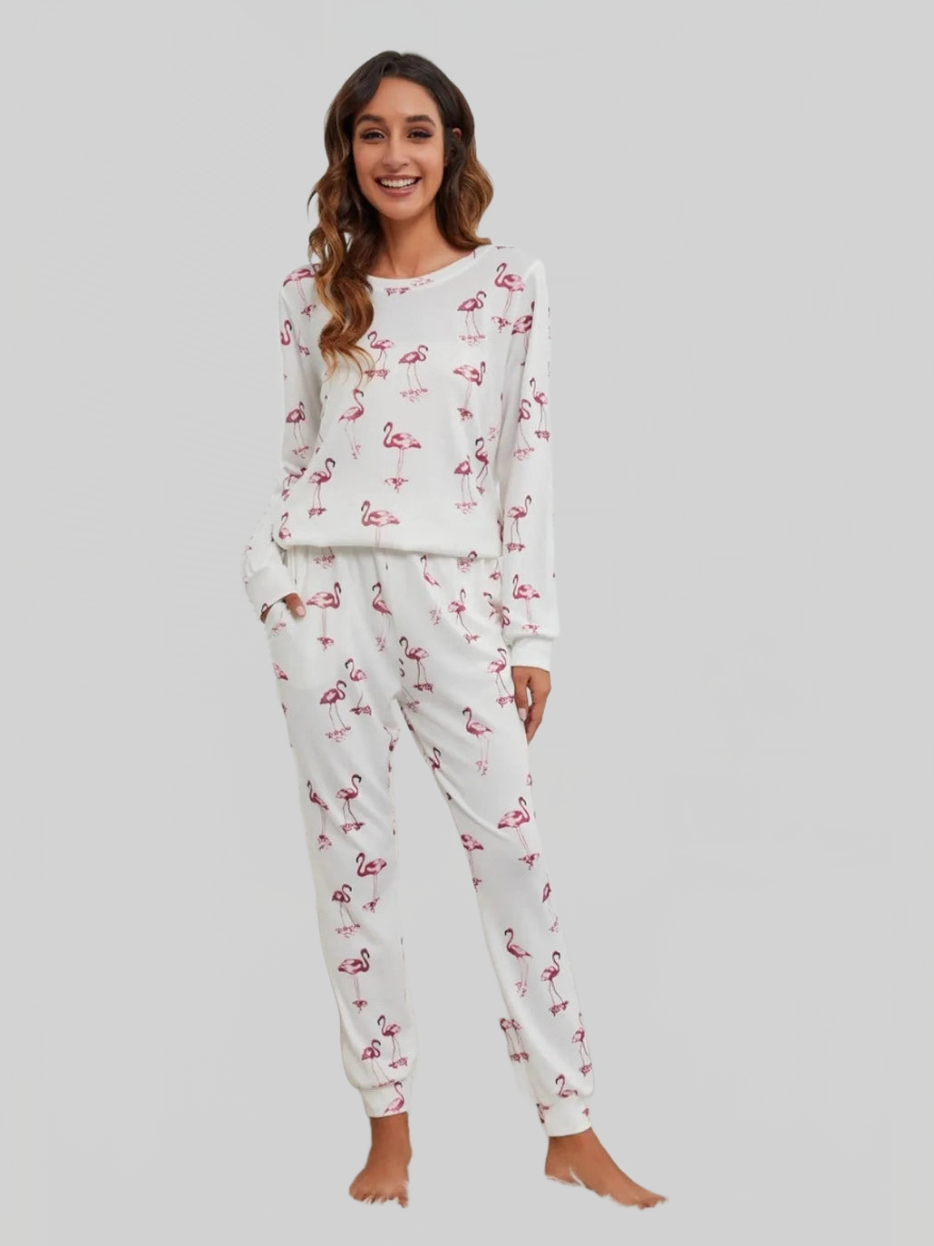 Flamingo Long Sleeve Top and Pants Lounge Set nicholesgifts