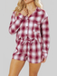 Plaid Long Sleeve Shirt and Drawstring Shorts Lounge Set nicholesgifts