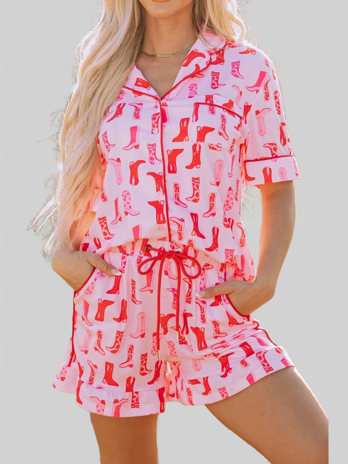 Cowgirl Boots Printed Shirt and Shorts Set nicholesgifts
