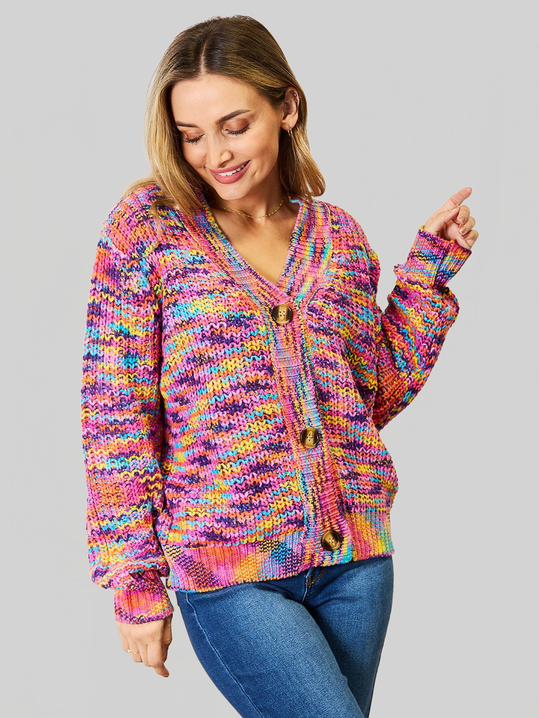 Angel Wings Woven Right V-Neck Long Sleeve Cardigan nicholesgifts