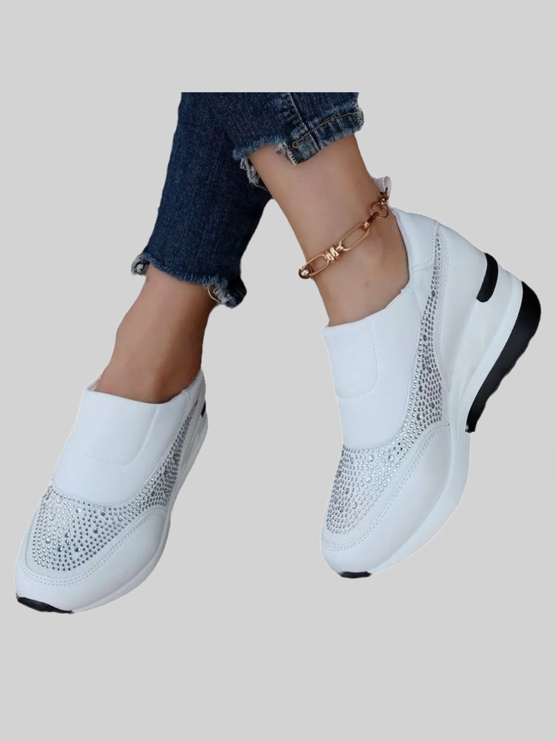 Women Rhinestone Embellished Wedge Sneakers nicholesgifts