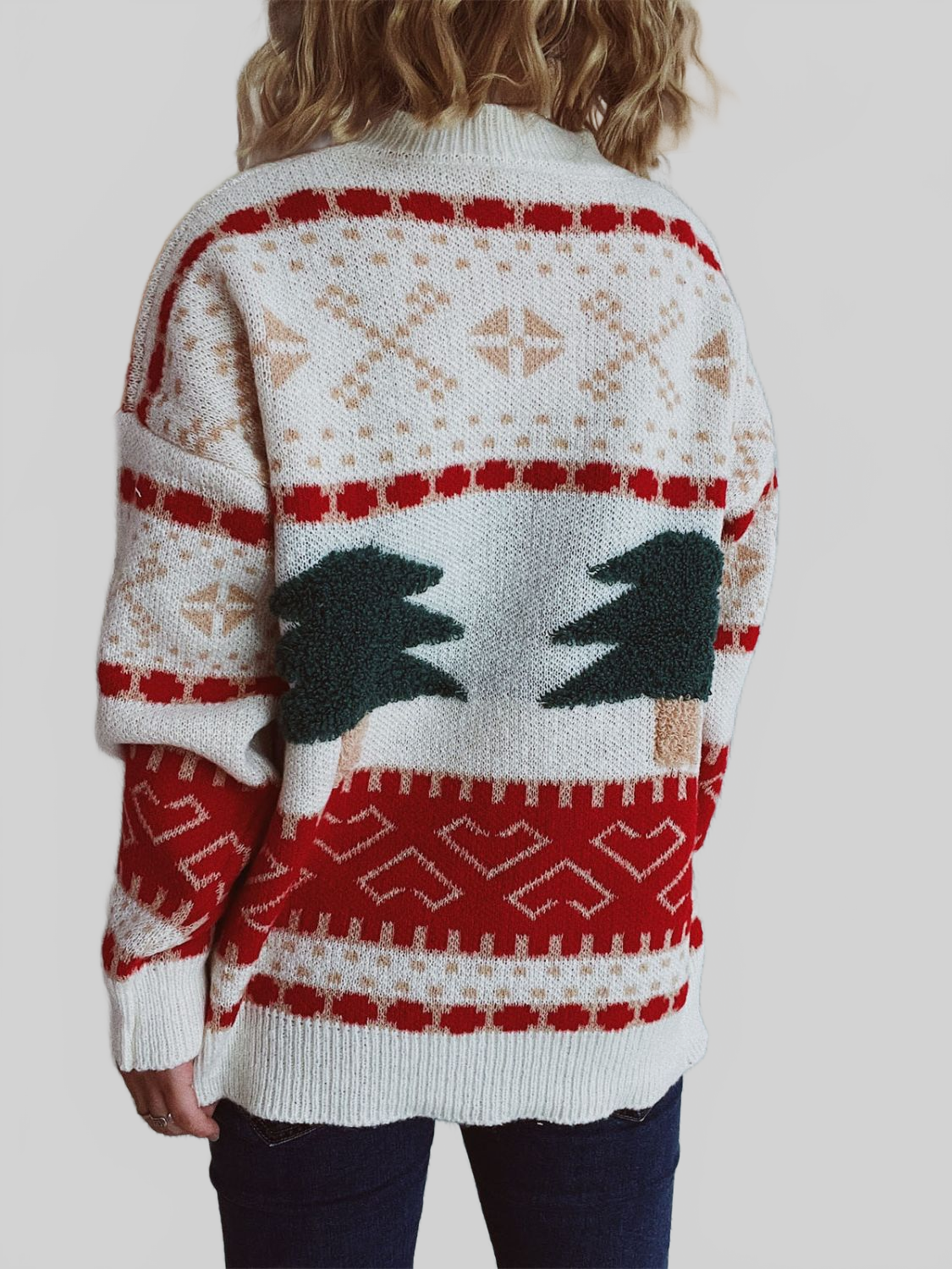 Women Christmas Tree Mock Neck Long Sleeve Sweater nicholesgifts