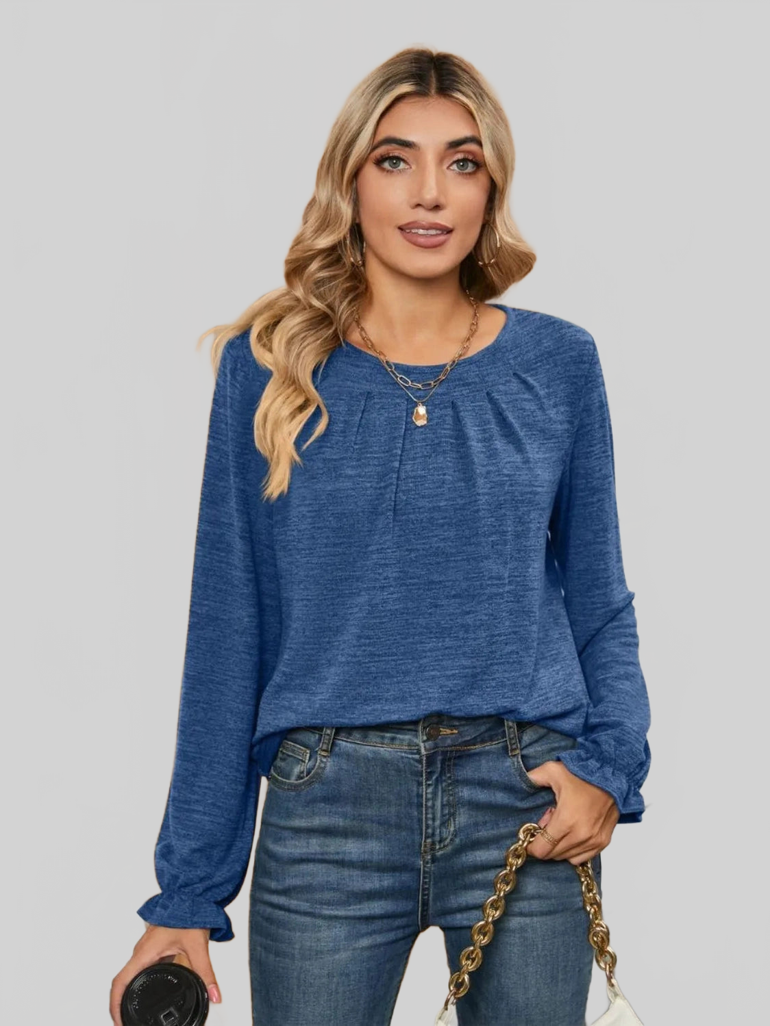 Ruched Round Neck Flounce Sleeve T-Shirt NicholesGifts