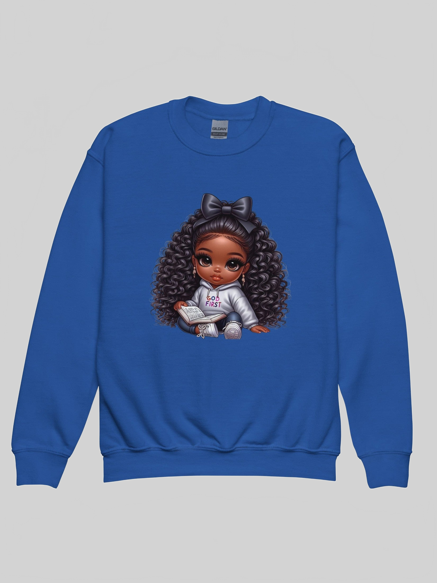African American Toddler Girls God First Long Sleeve Crewneck Sweatshirt nicholesgifts