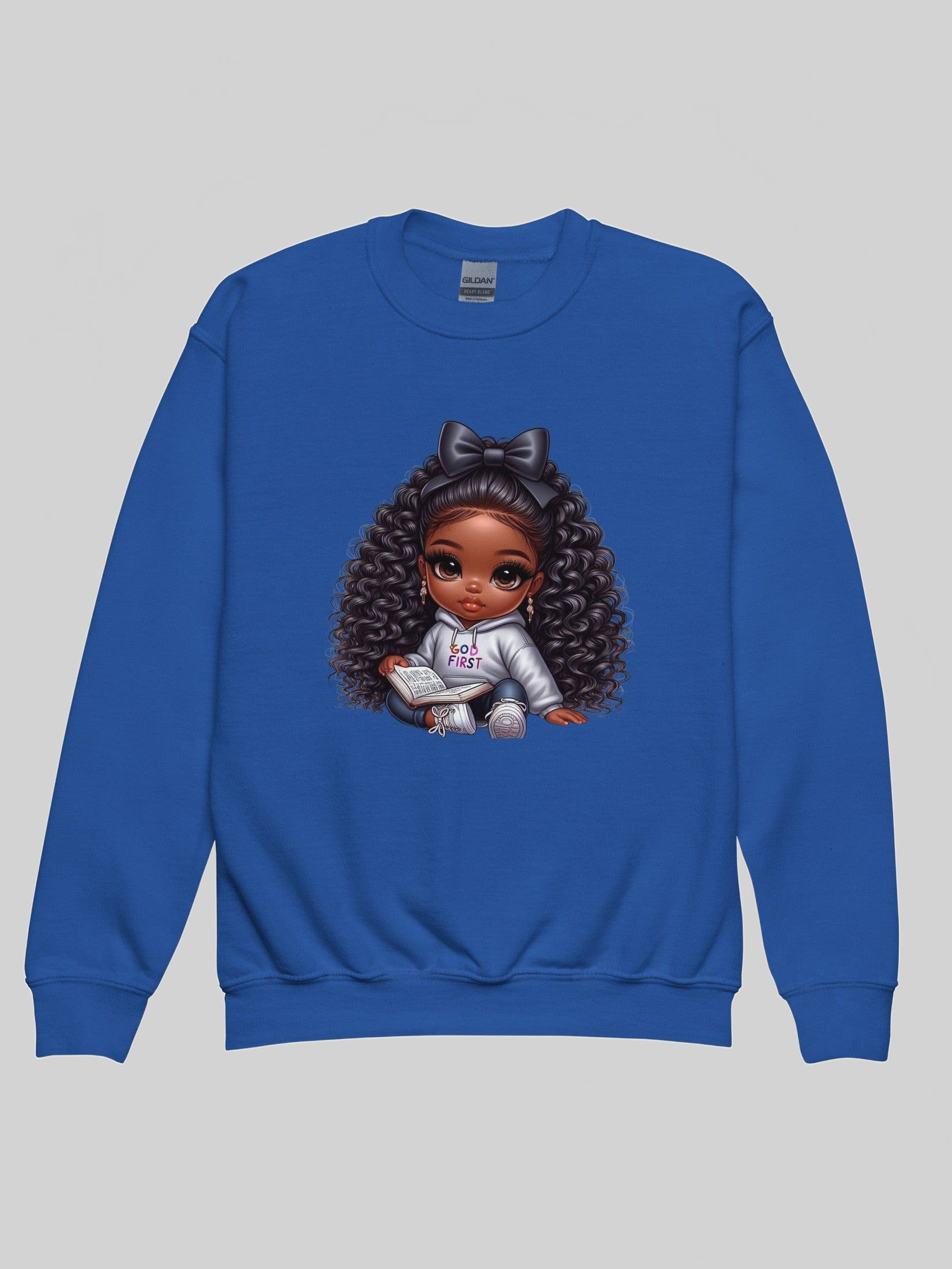 African American Toddler Girls God First Long Sleeve Crewneck Sweatshirt nicholesgifts