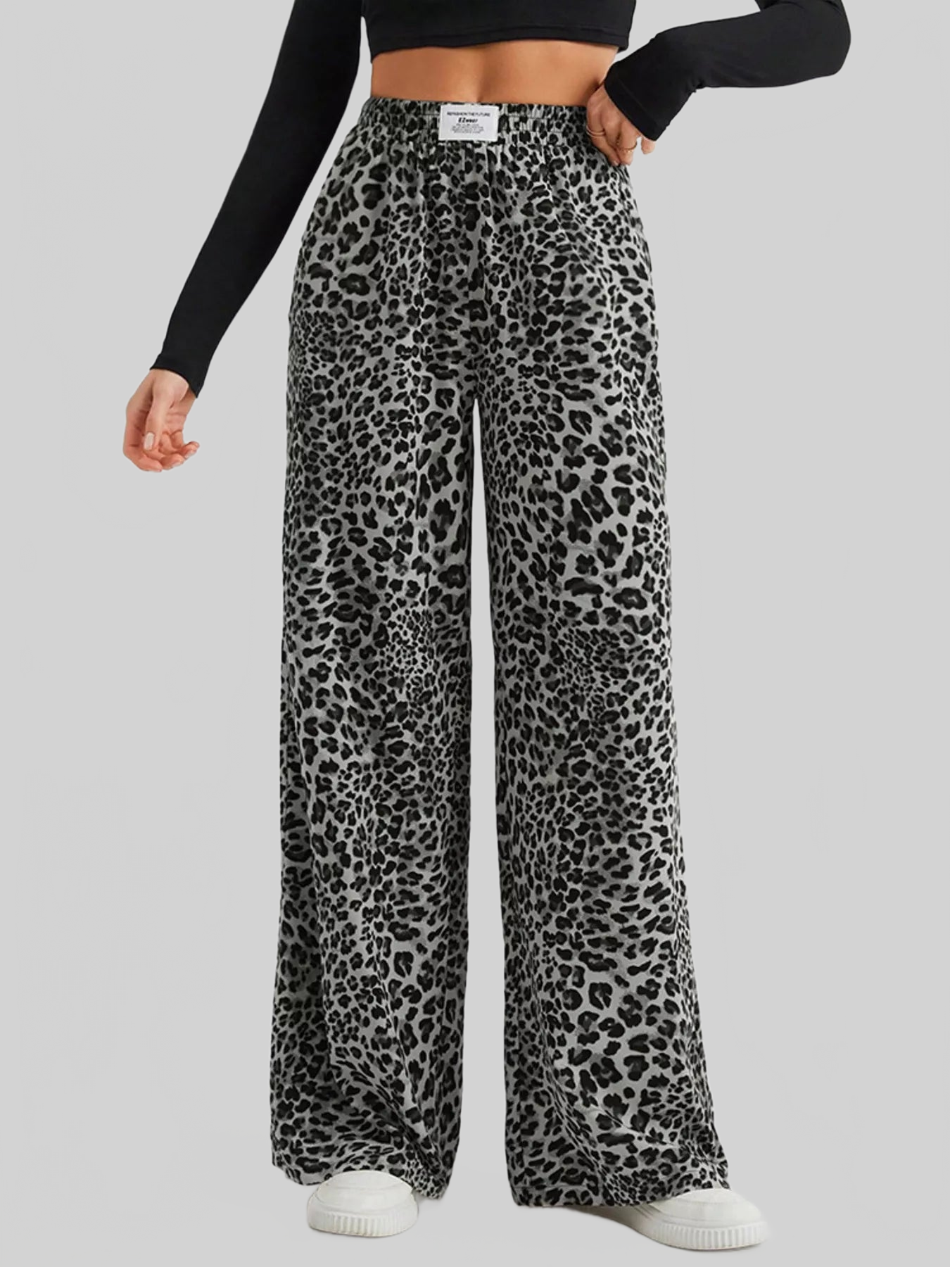 Women Full Size Leopard Print Wide Leg Pants Plus Size nicholesgifts