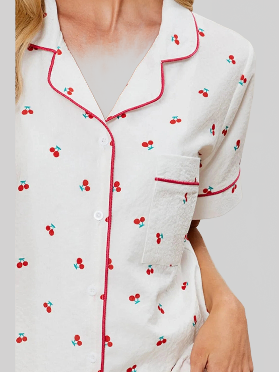 Cheery Print Collared Neck Top and Shorts Lounge Set nicholesgifts
