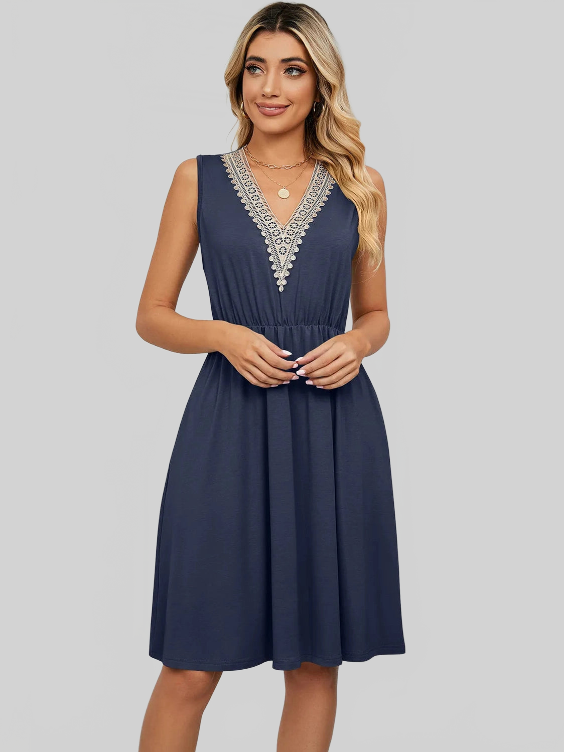 Pocketed V-Neck Wide Strap Dress nicholesgifts