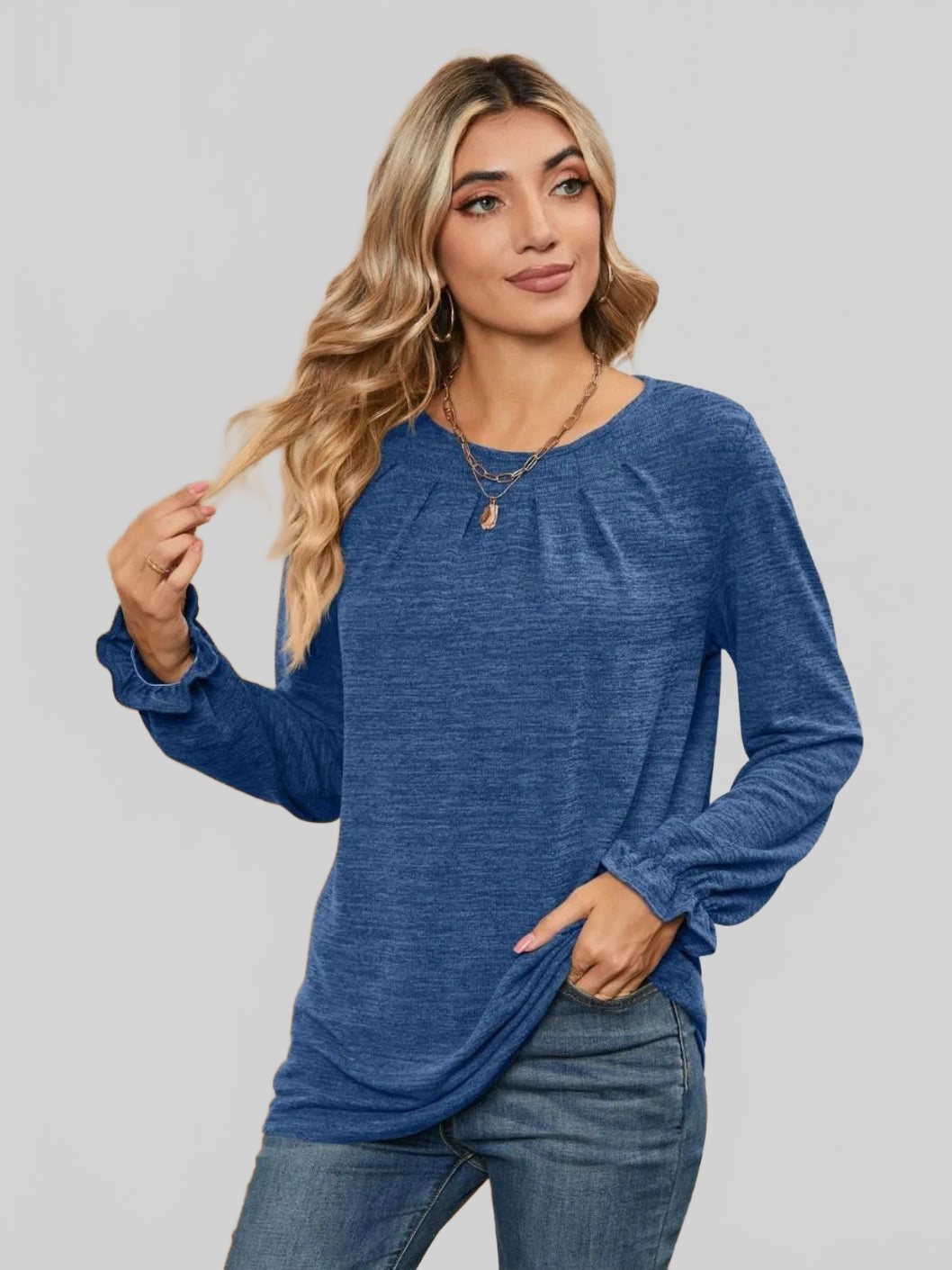 Ruched Round Neck Flounce Sleeve T-Shirt NicholesGifts