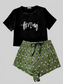 Graphic Tee and Panda Print Shorts Lounge Set nicholesgifts