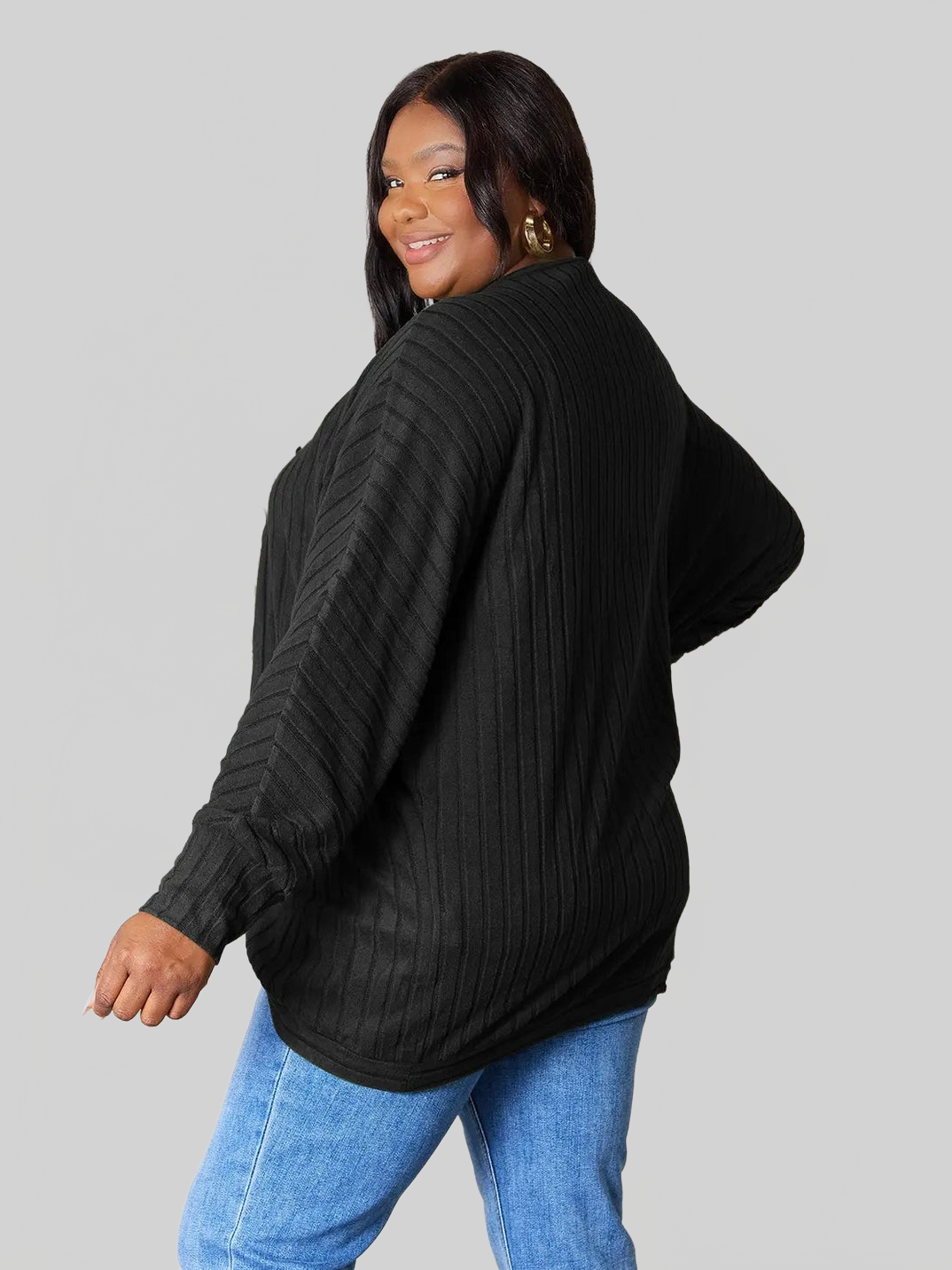 Women Basic Bae Full Size Ribbed Cocoon Cardigan nicholesgifts