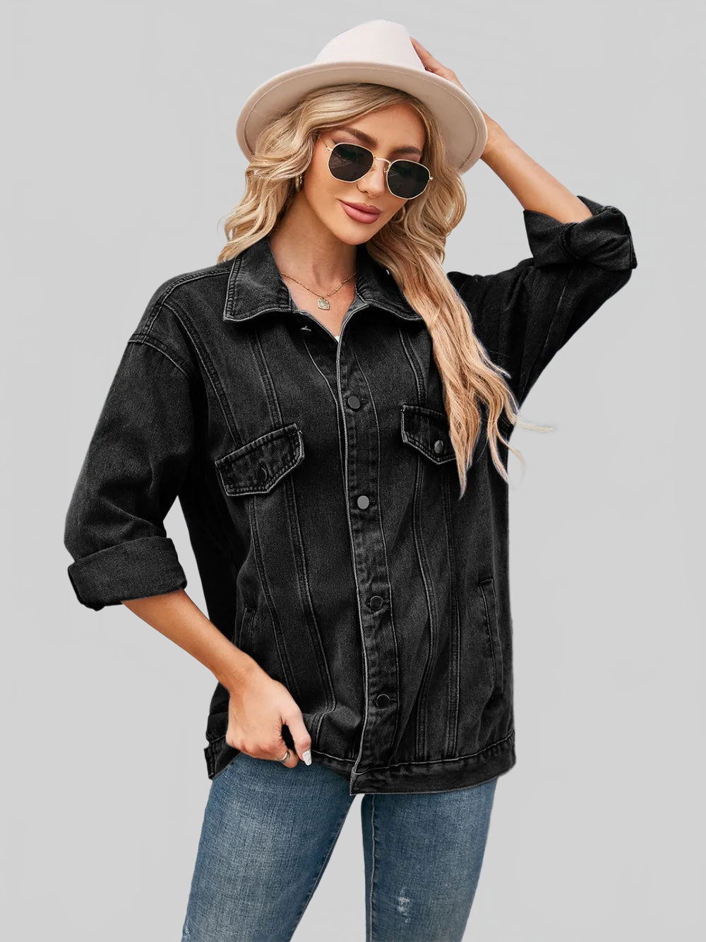 Button Up Long Sleeve Denim Jacket nicholesgifts