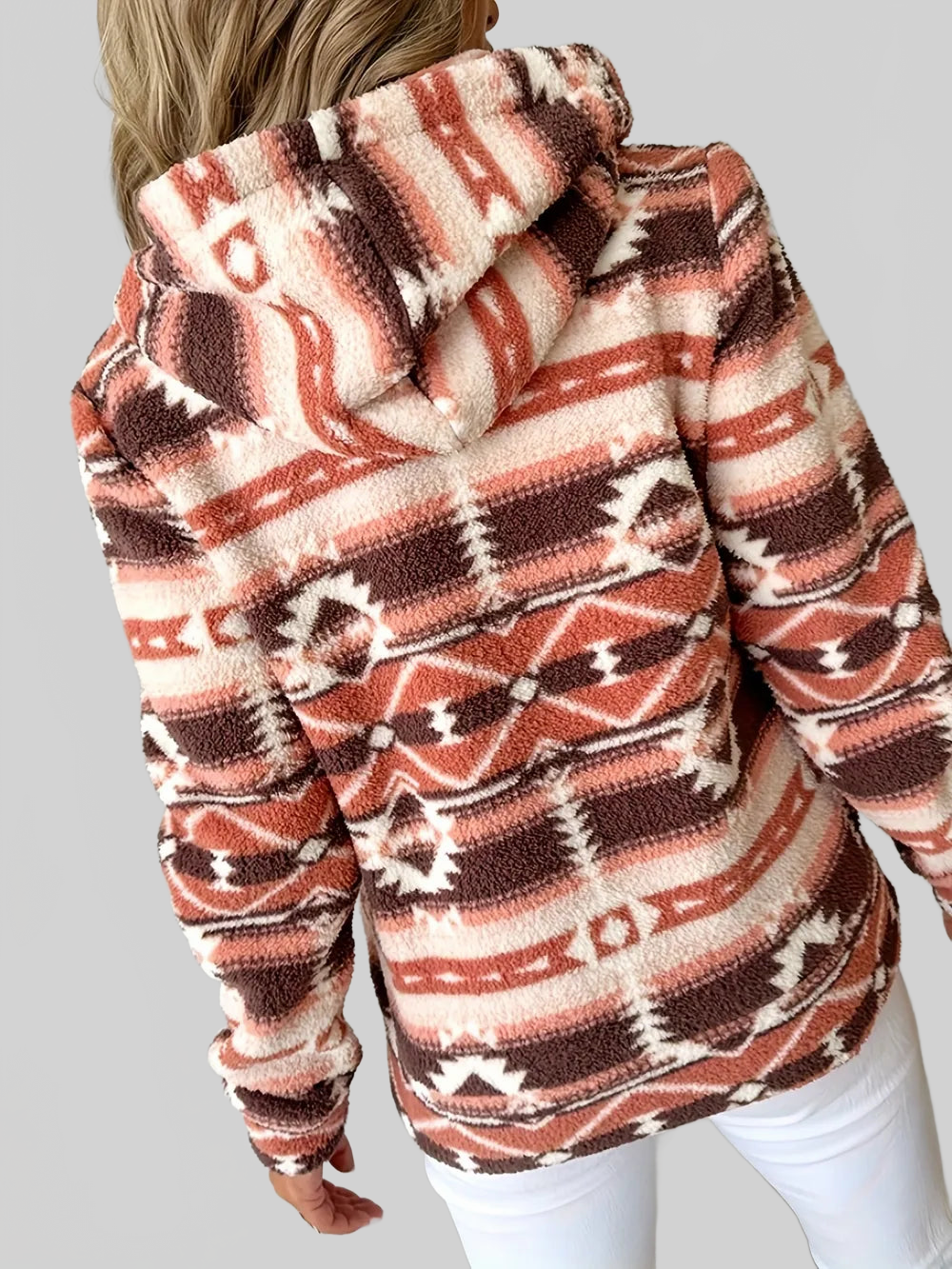Geometric Zip Up Long Sleeve Hooded Jacket nicholesgifts