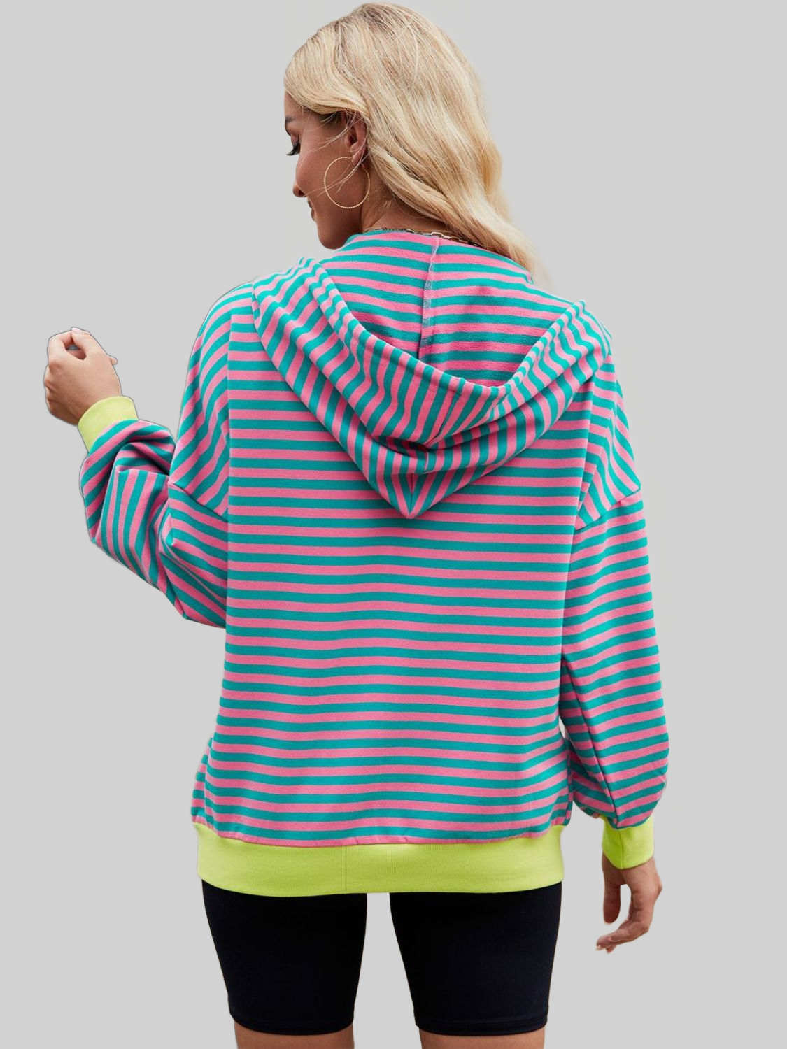 Women Drawstring Striped Zip Up Long Sleeve Hoodie nicholesgifts