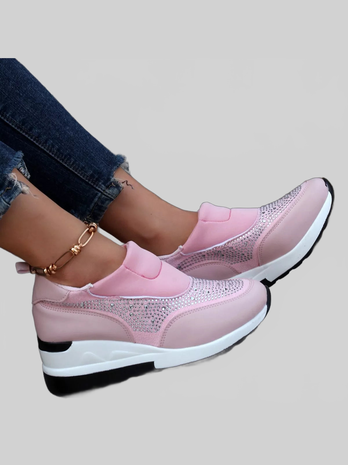 Women Rhinestone Embellished Wedge Sneakers nicholesgifts