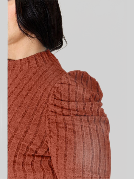 Basic Full Size Ribbed Mock Neck Puff Sleeve T-Shirt nicholesgifts