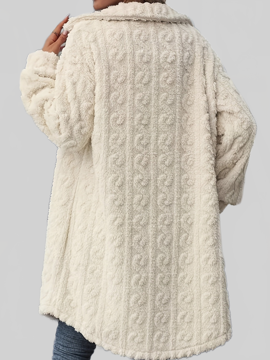 NicholesGifts Women Fuzzy Button Up Long Sleeve Longline Coat NicholesGifts