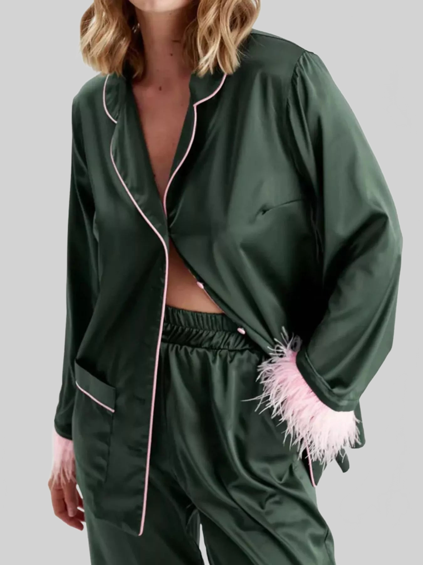 Silky Button Up Top and Pants Lounge Set nicholesgifts