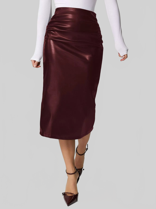 Women Slit Back Leather Skirt nicholesgifts
