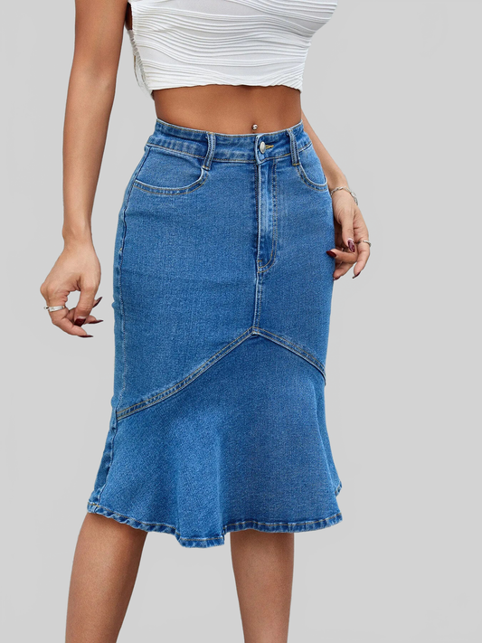High Waist Mermaid Hem Denim Skirt nicholesgifts