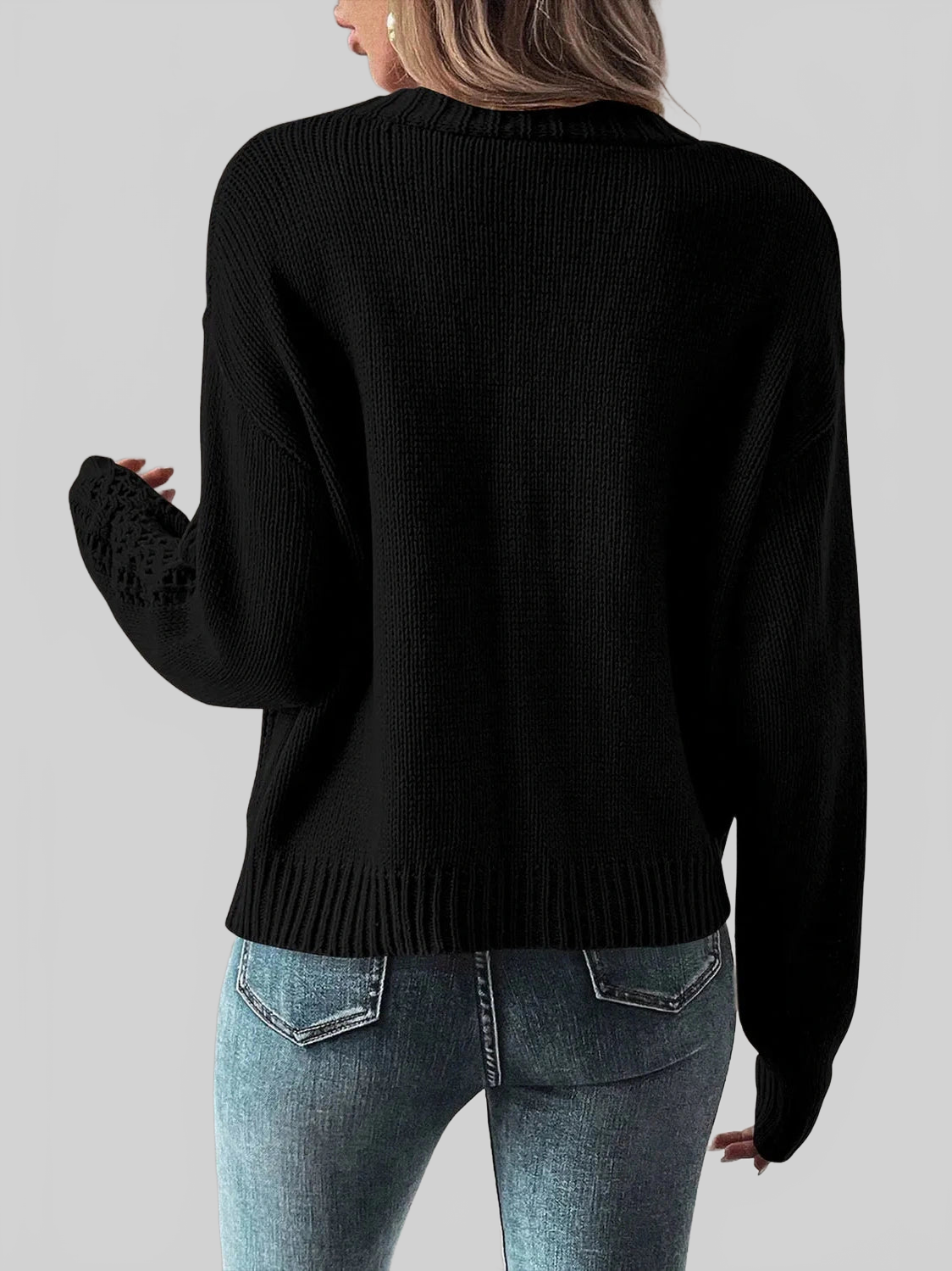 Openwork Button Up Long Sleeve Cardigan nicholesgifts