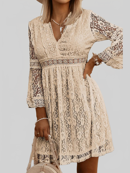 Lace V-Neck Three-Quarter Sleeve Dress nicholesgifts