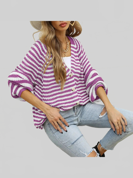 Striped Button Down Long Sleeve Cardigan nicholesgifts
