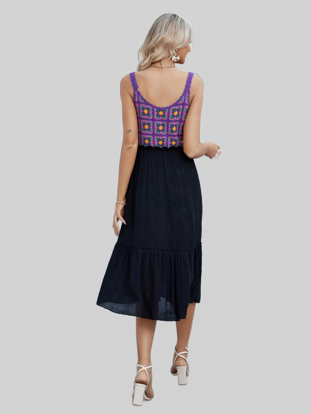 Openwork Wide Strap Midi Dress nicholesgifts