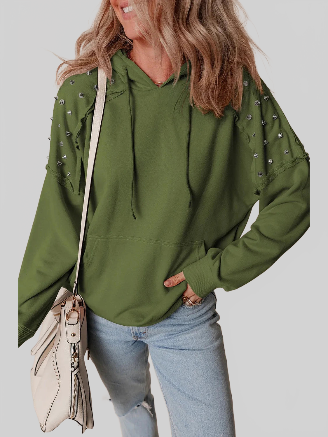 Rivet Drawstring Long Sleeve Hoodie NicholesGifts