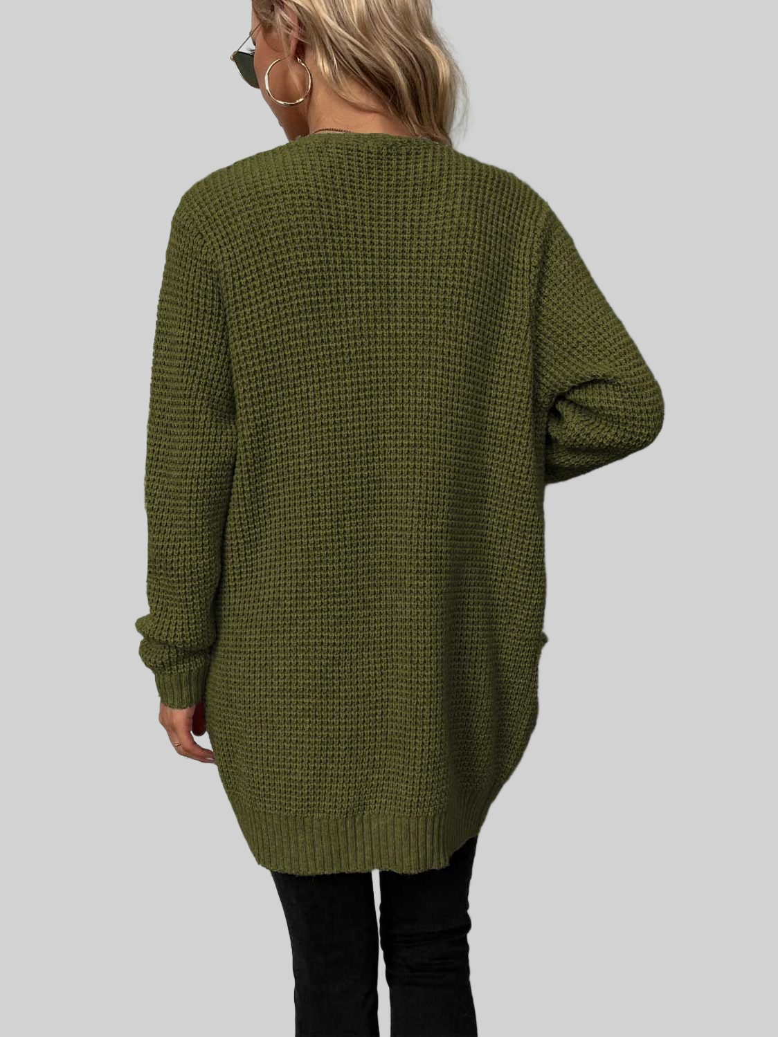 Rib-Knit Open Front Pocketed Cardigan nicholesgifts