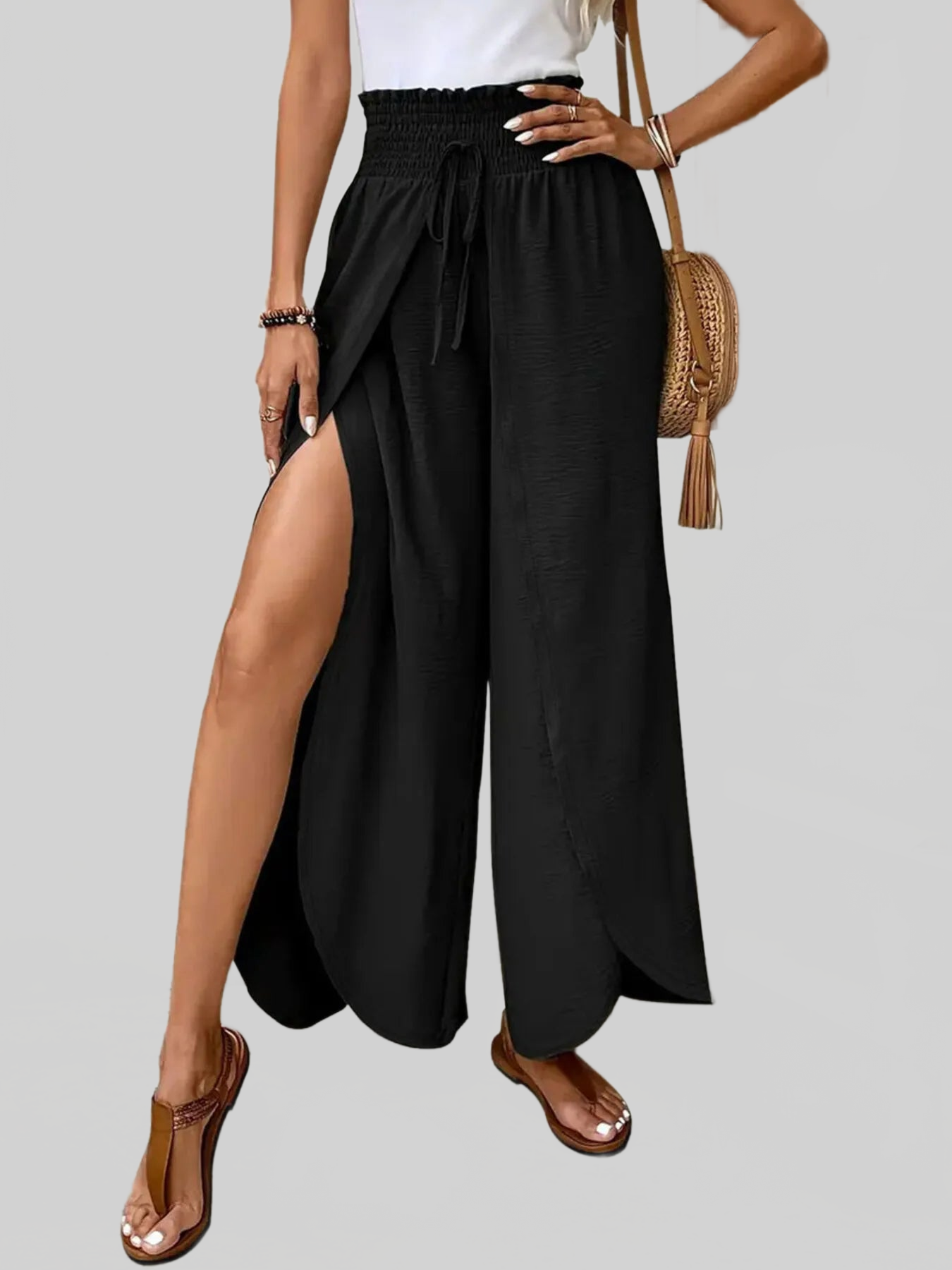 Women High-Waisted Side Slit Pants nicholesgifts