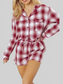 Plaid Long Sleeve Shirt and Drawstring Shorts Lounge Set nicholesgifts