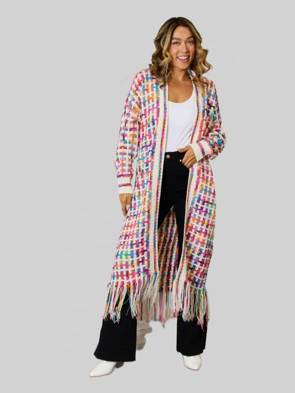 Women Open Front Fringe Hem Cardigan Sweater nicholesgifts