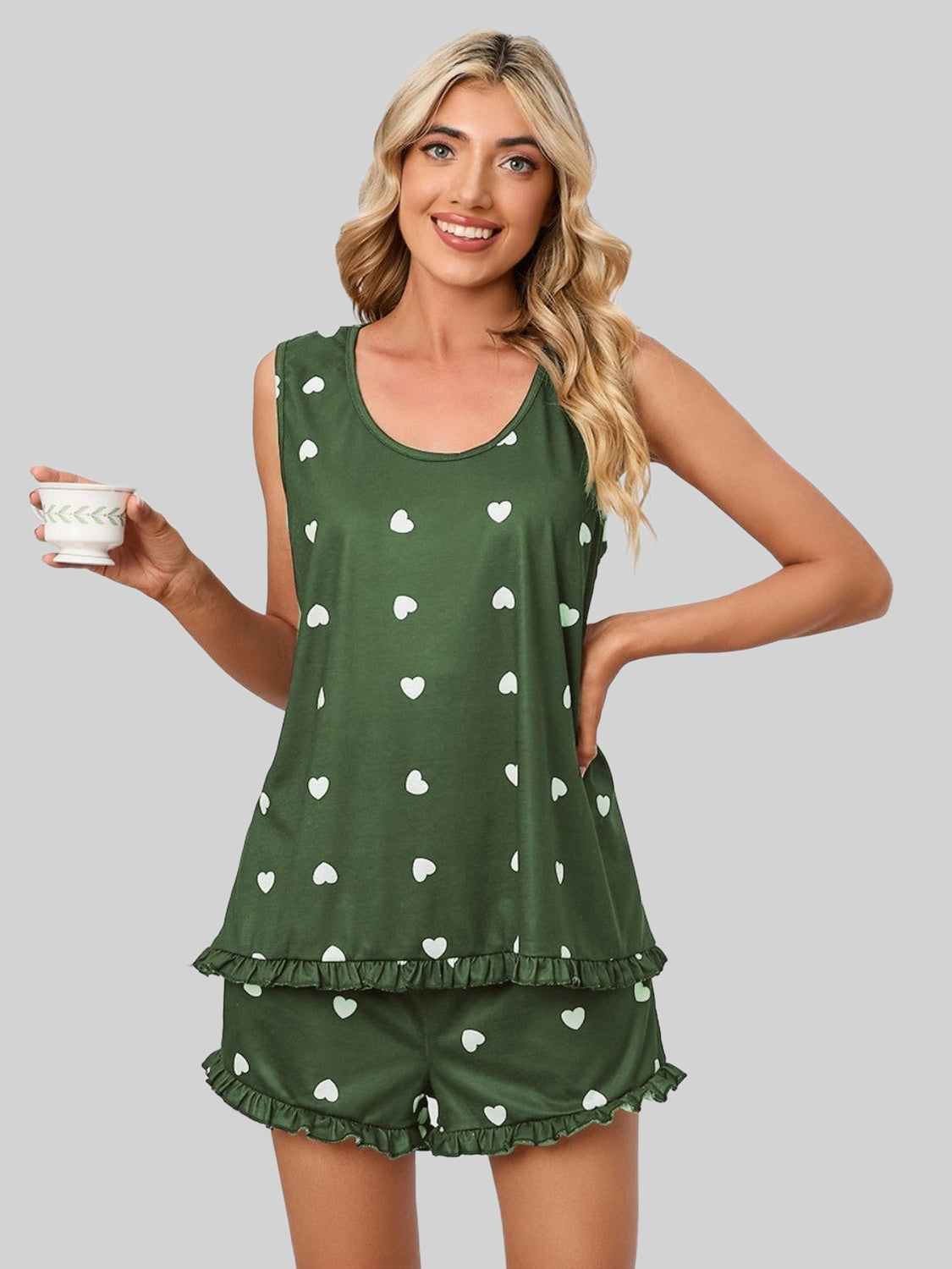 Heart Scoop Neck Tank and Shorts Lounge Set nicholesgifts