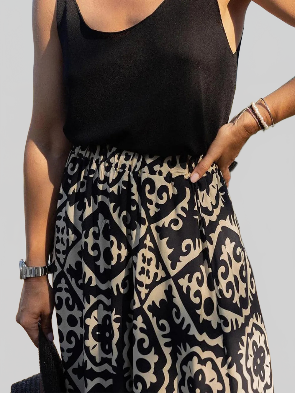 Geometric Elastic Waist Maxi Skirt nicholesgifts