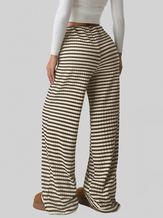 Women Striped Wide Leg Drawstring Pants nicholesgifts
