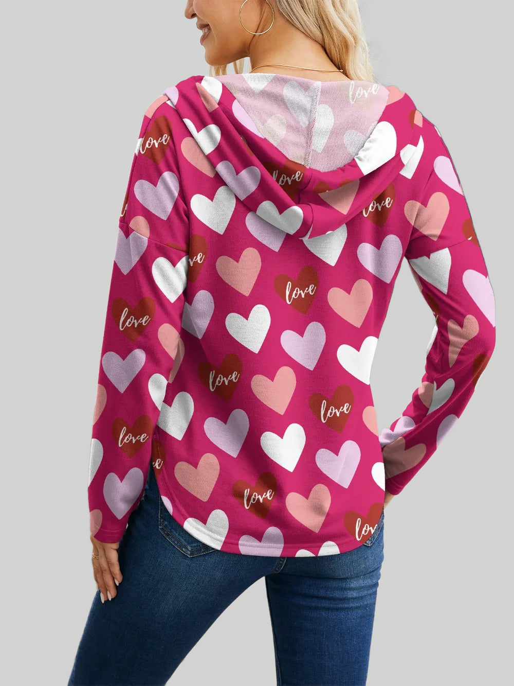 FAM-FAM Heart Drawstring Dropped Shoulder Hoodie NicholesGifts