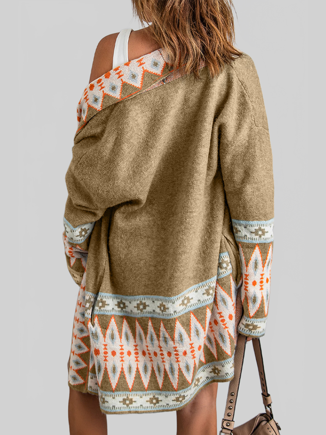 Women Geometric Open Front Long Sleeve Cardigan Sweater nicholesgifts