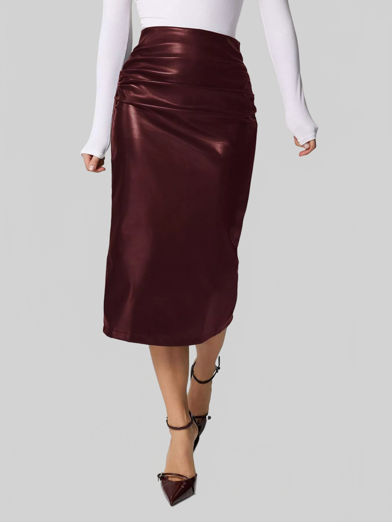 Women Slit Back Leather Skirt nicholesgifts