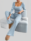Striped Square Neck Long Sleeve Top and Pants Lounge Set nicholesgifts