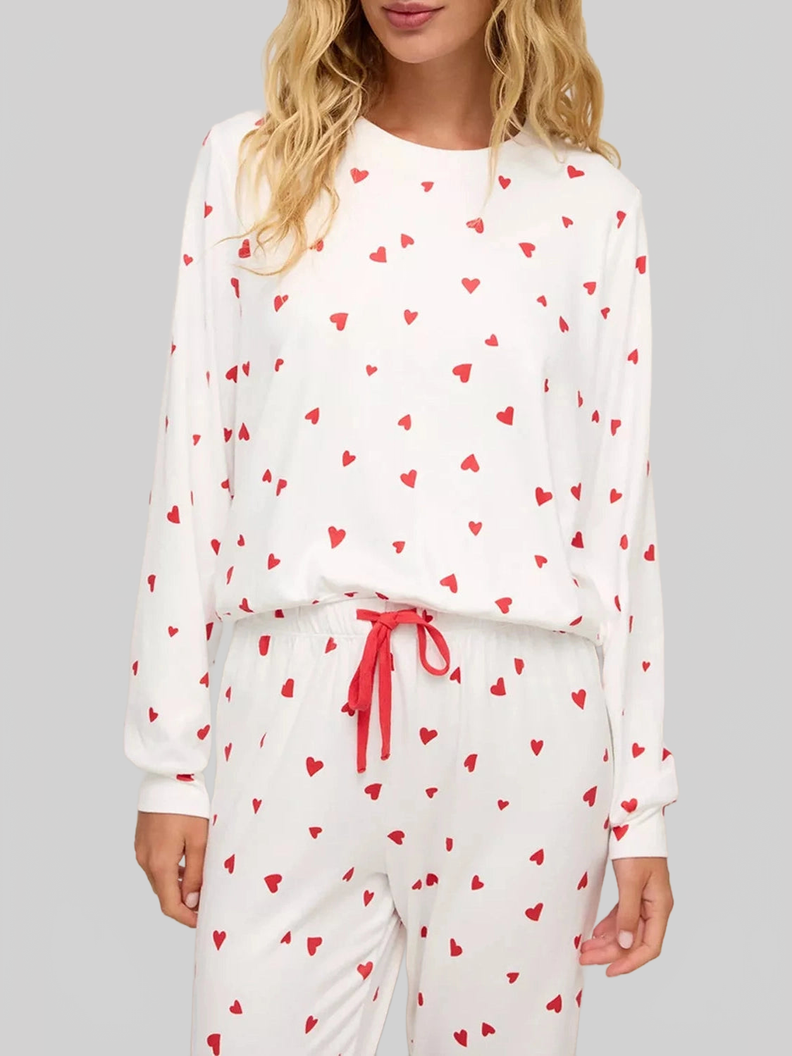 Hearts Printed Long Sleeve Top Drawstring Pants Lounge Set nicholesgifts