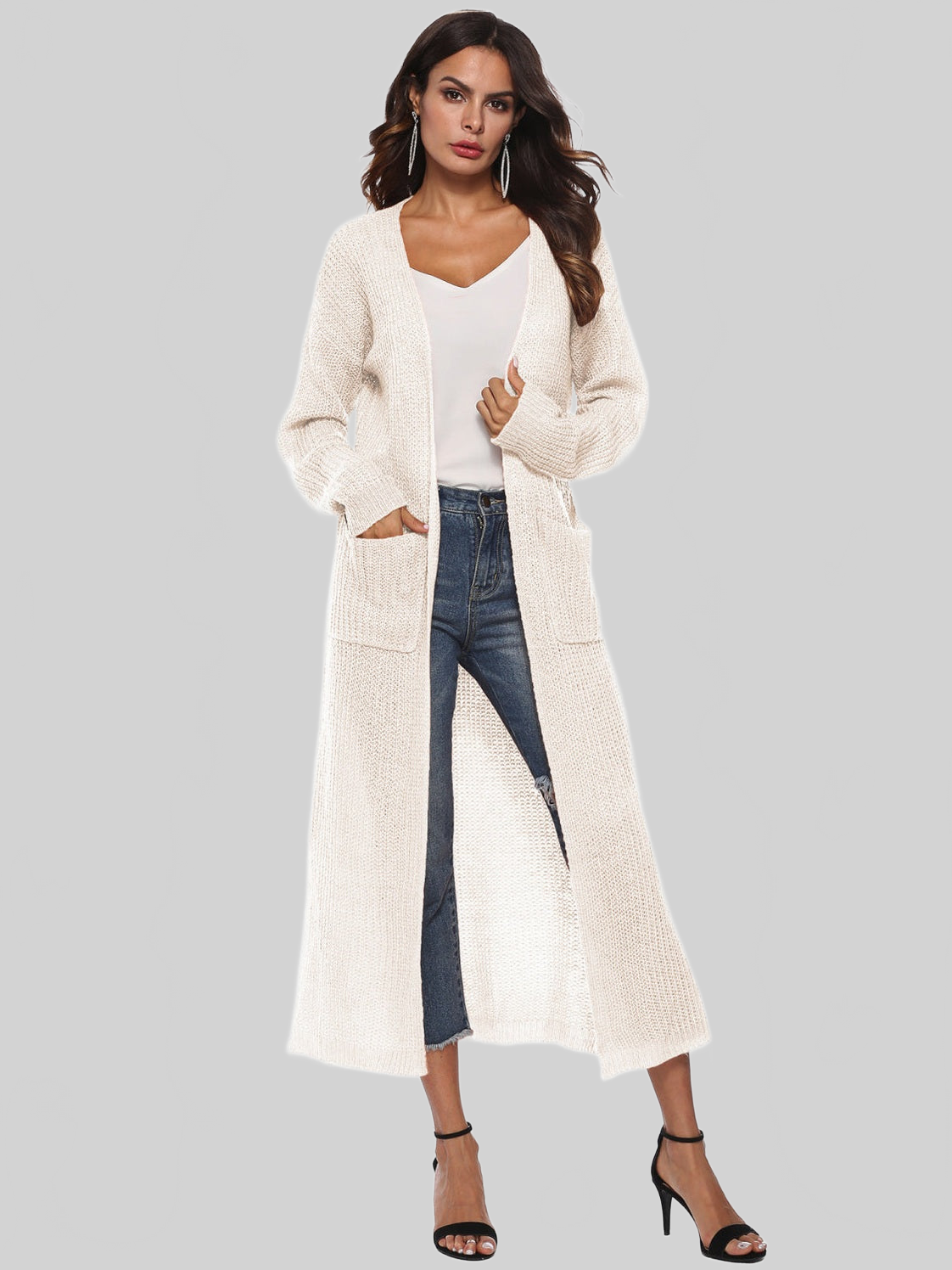 Long Sleeve Open Front Buttoned Cardigan nicholesgifts